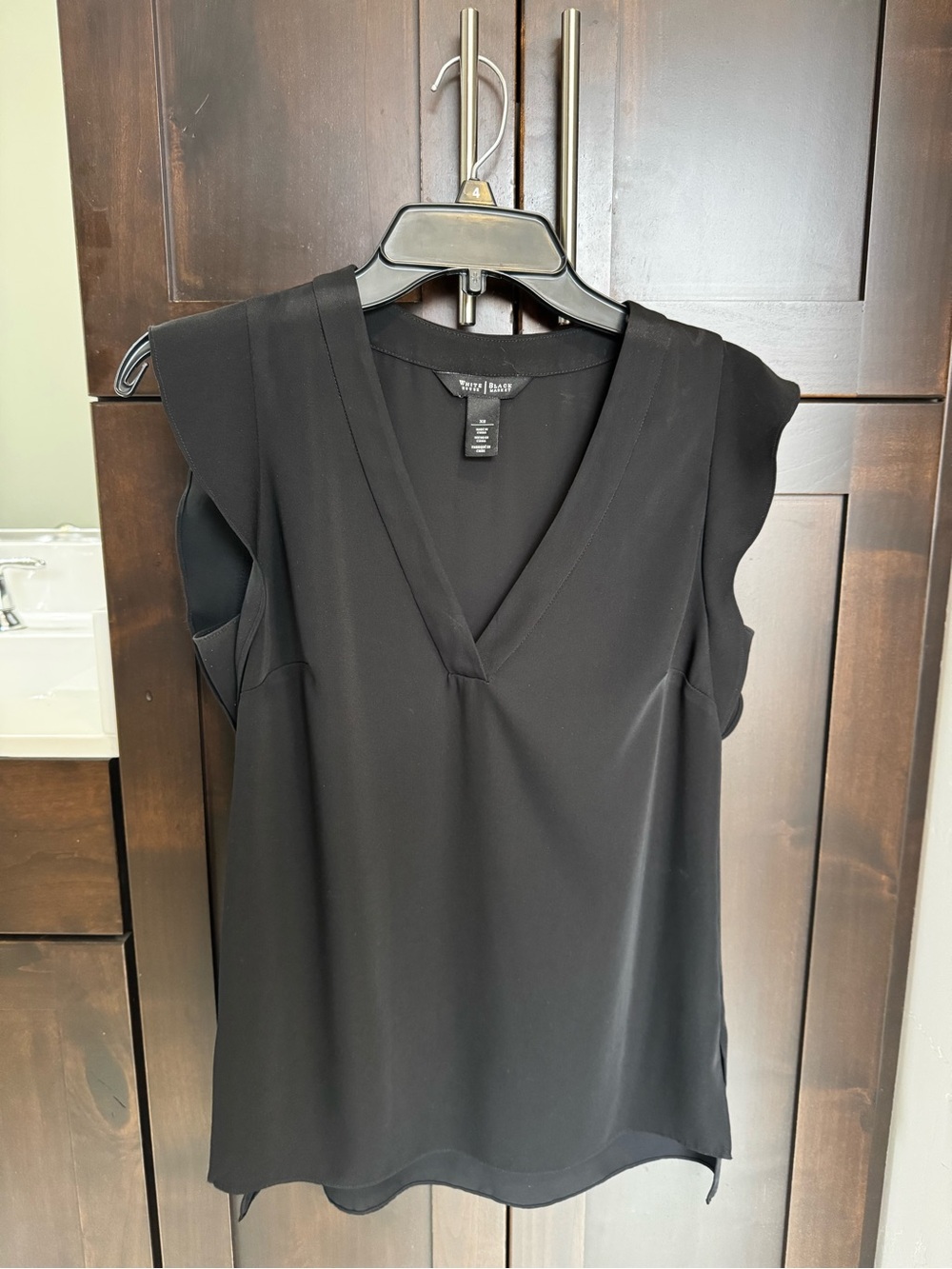 White House Black Market Black V-Neck Flutter Sleeve Top
